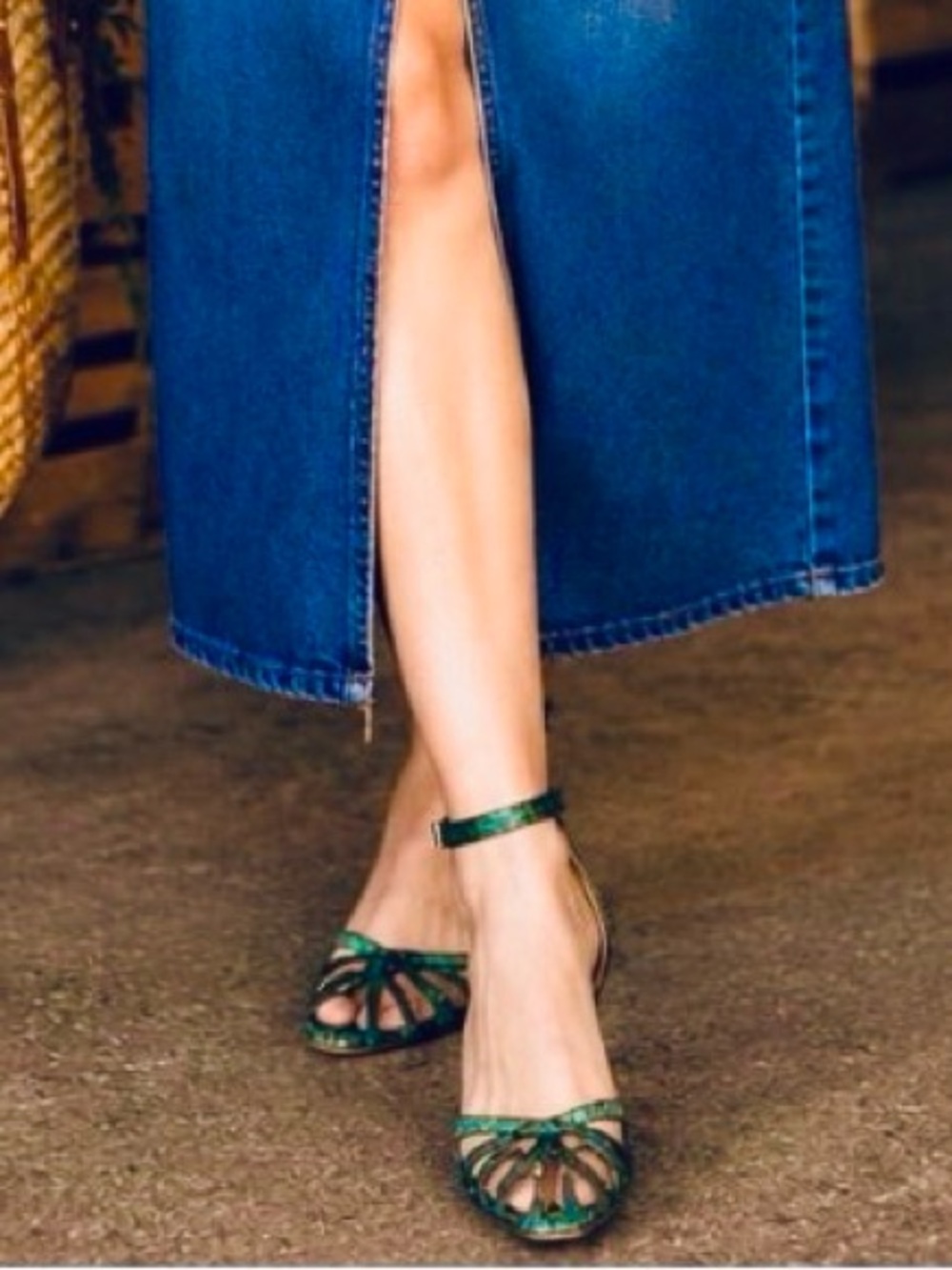 New JOIE Caged Open-toe Sandal Pumps Emerald Snakeskin Leather Kitten Heel 7 - Picture 3 of 11